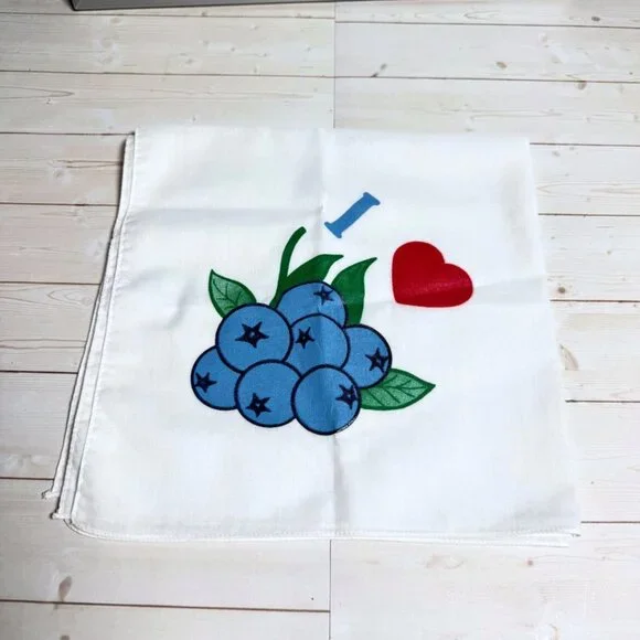 I Love Blueberries Large Square Handkerchief Dinner Napkin White Tea Towel - Picture 4 of 5